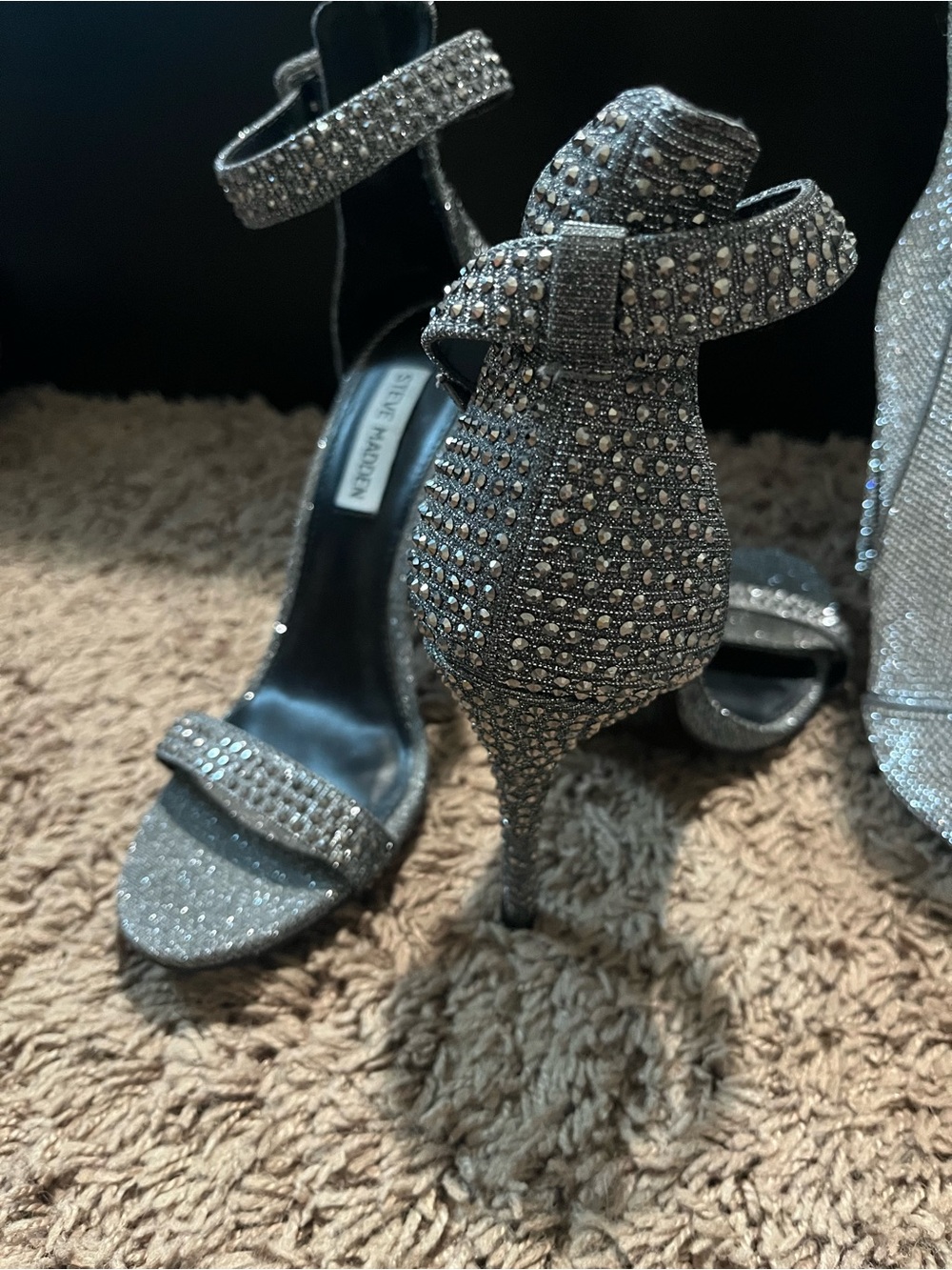 Steve Madden Silver Crystal Embellished Ankle-Strap Stilettos